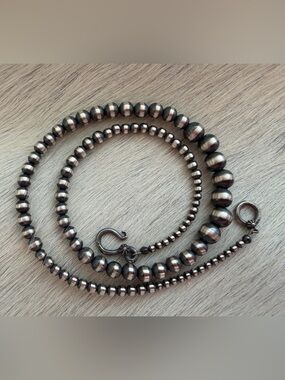 ❤️ 16” 3mm to 8mm Graduated Desert Pearls Navajo Beads Necklace Sterling Unisex
